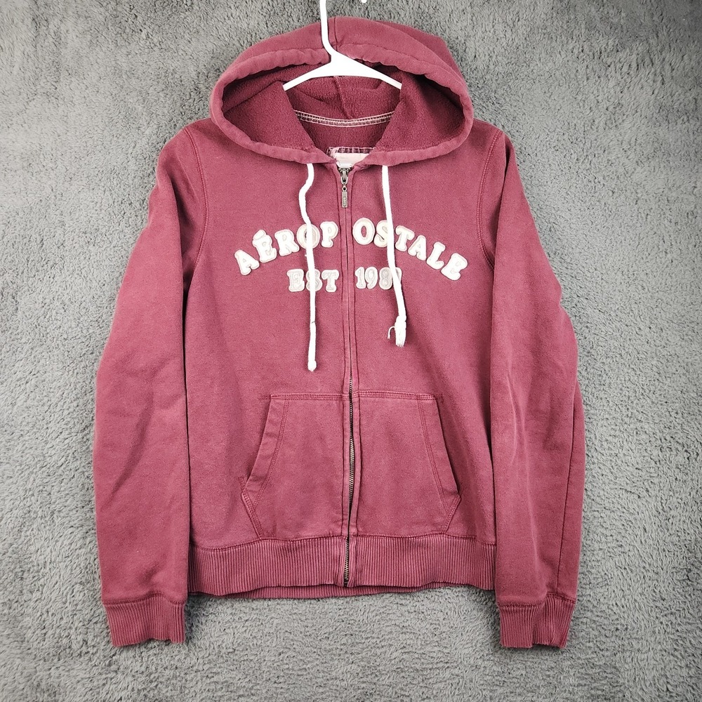 Aeropostale Y2K Women's Large Burgundy Zip Hoodie Embroidered Spell Out Mallcore